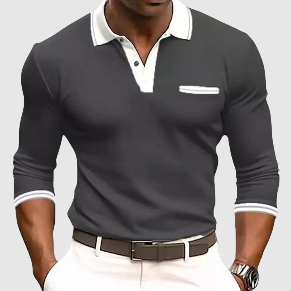 Mens Polo Shirt with Turn‑Down Collar and Contrast Trim