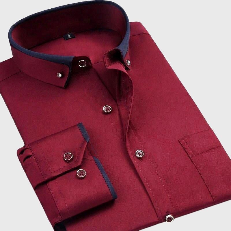 Men’s Shirt with Fold-Down Collar and Full-Length Sleeves