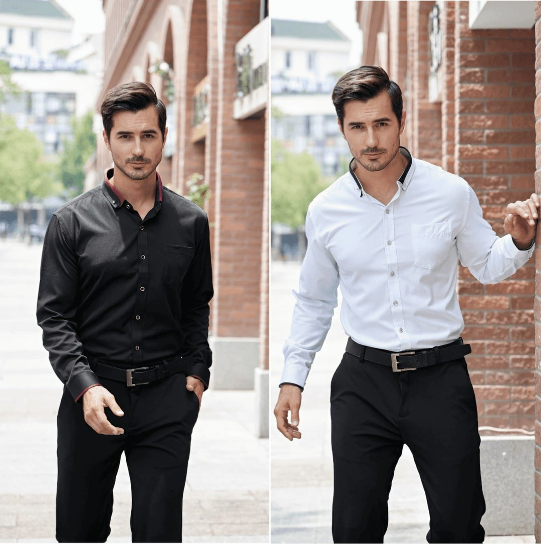 Men’s Shirt with Fold-Down Collar and Full-Length Sleeves