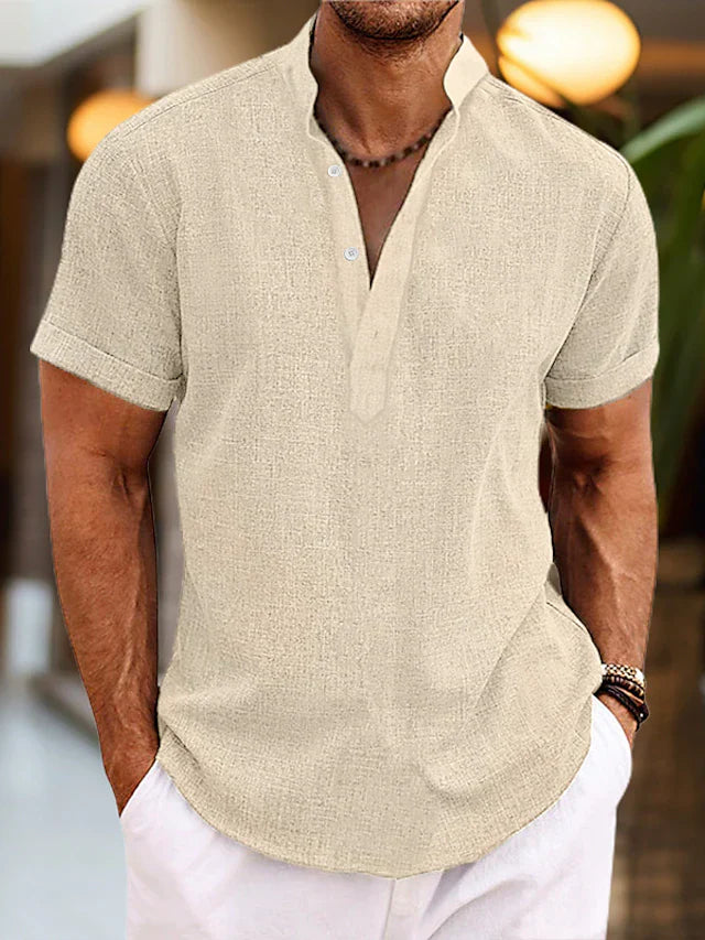 Men’s Shirt with Henley Collar and Short Sleeves