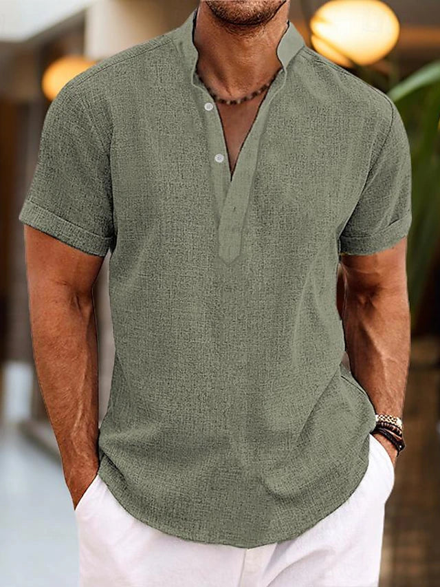 Men’s Shirt with Henley Collar and Short Sleeves