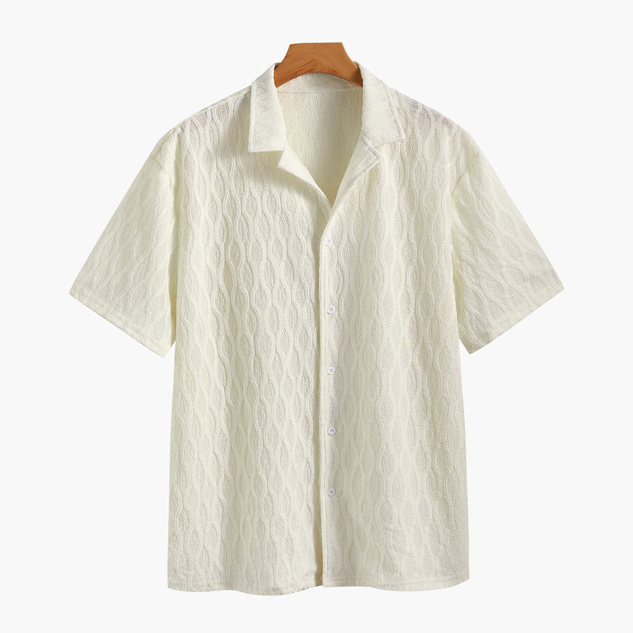 Men’s Summer Outfit Set with Button Shirt and Elastic Shorts