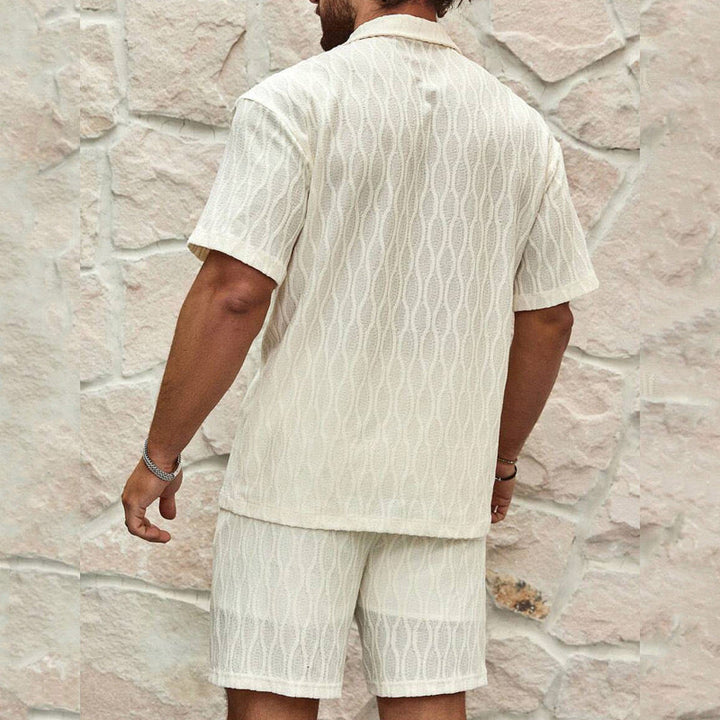Men’s Summer Outfit Set with Button Shirt and Elastic Shorts