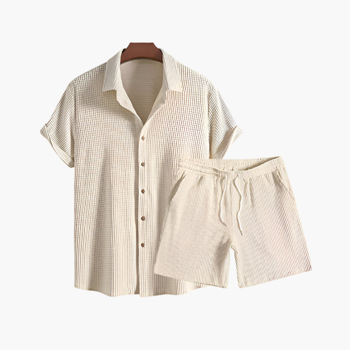 Men’s Summer Set with Button-Down Shirt and Drawstring Shorts