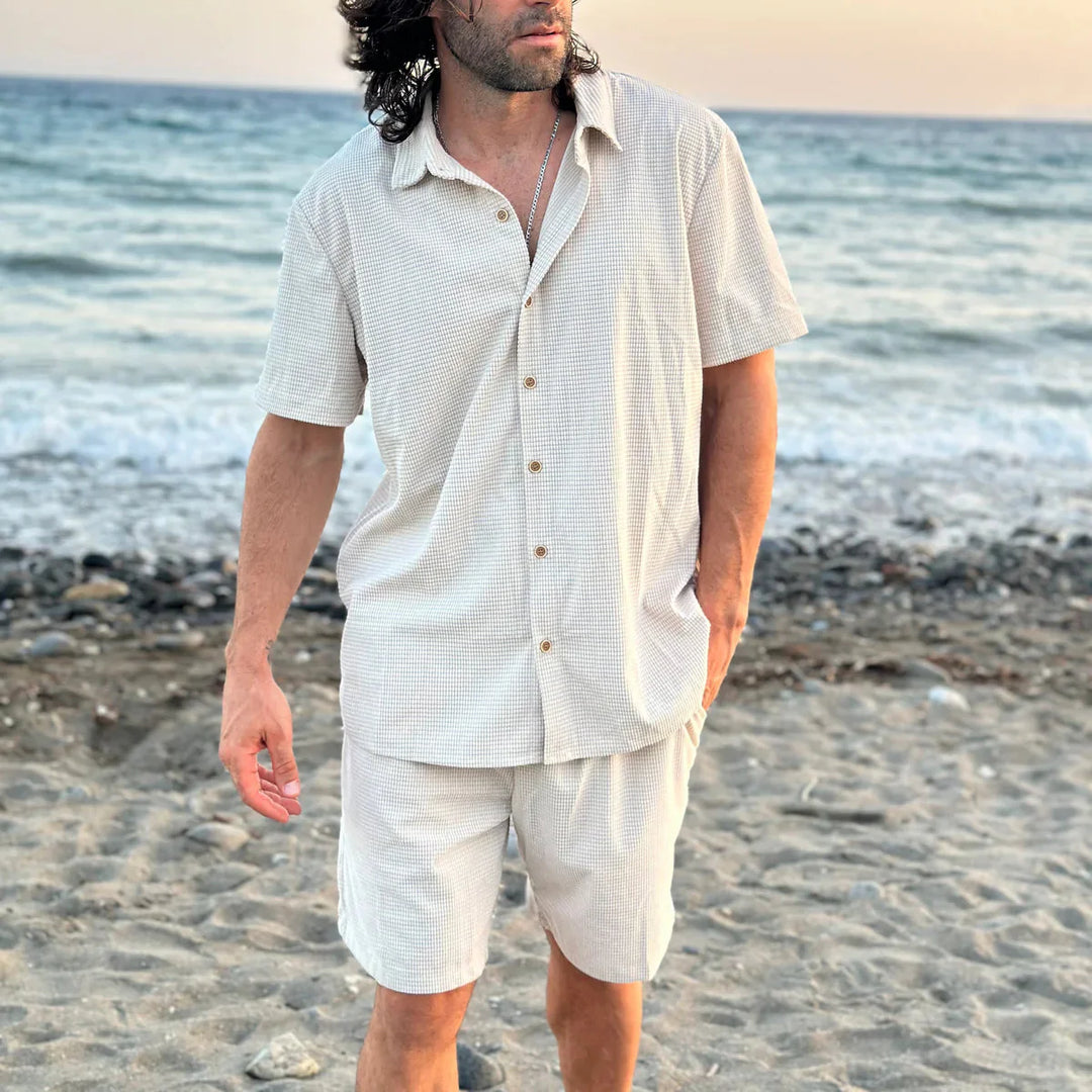 Men’s Summer Set with Button-Down Shirt and Drawstring Shorts