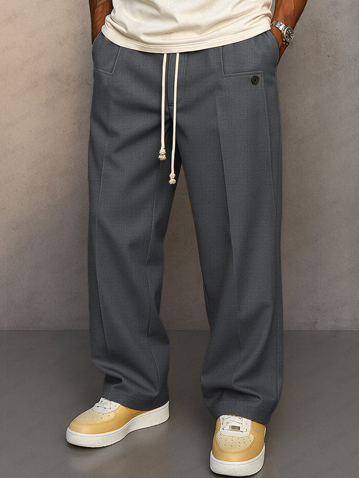 Mens Trousers with Adjustable Waistband and Pleated Front