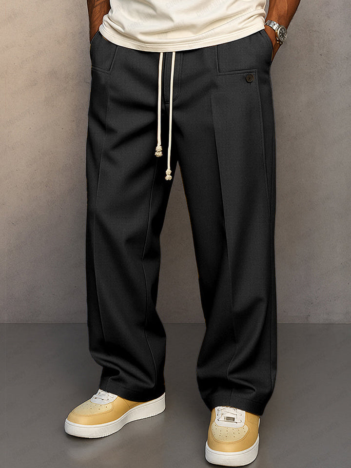Mens Trousers with Adjustable Waistband and Pleated Front