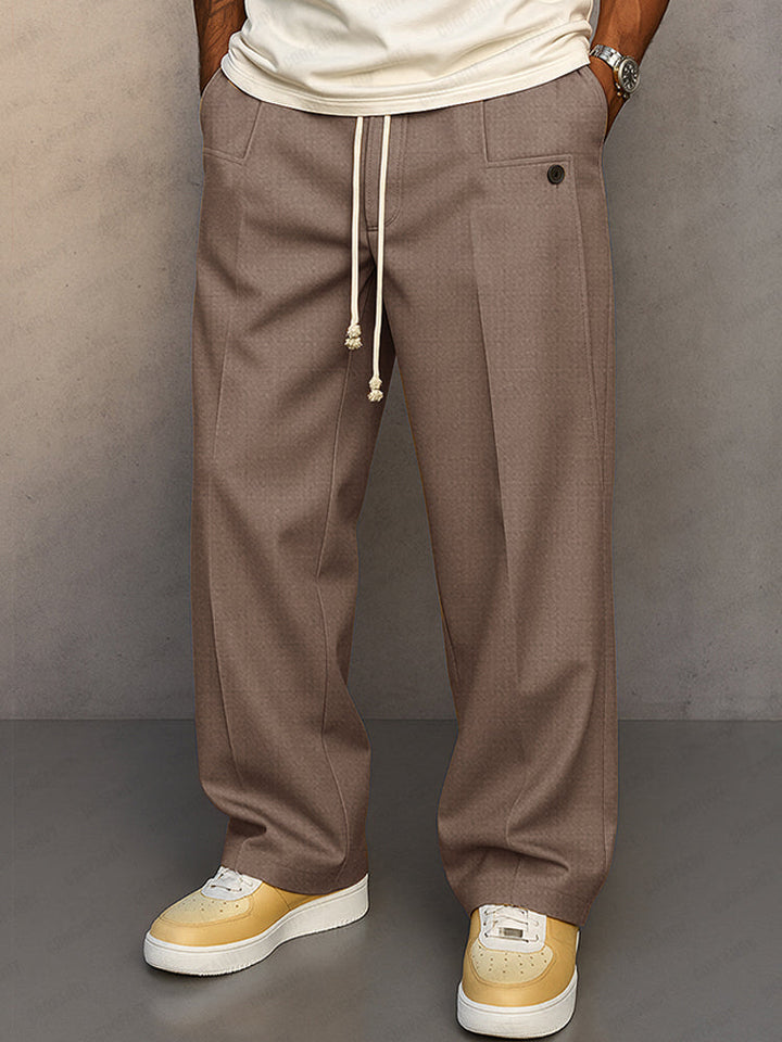 Mens Trousers with Adjustable Waistband and Pleated Front