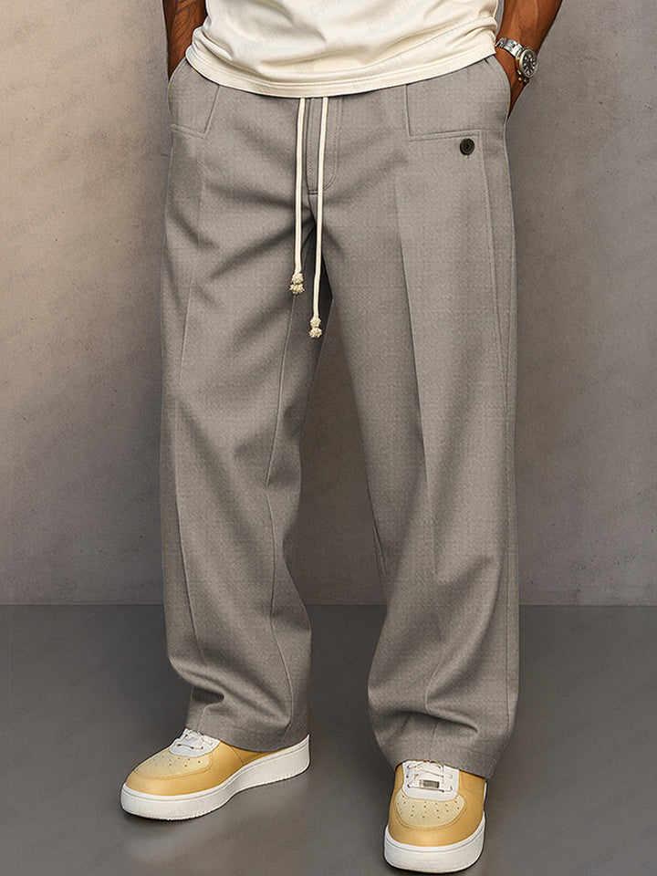 Mens Trousers with Adjustable Waistband and Pleated Front
