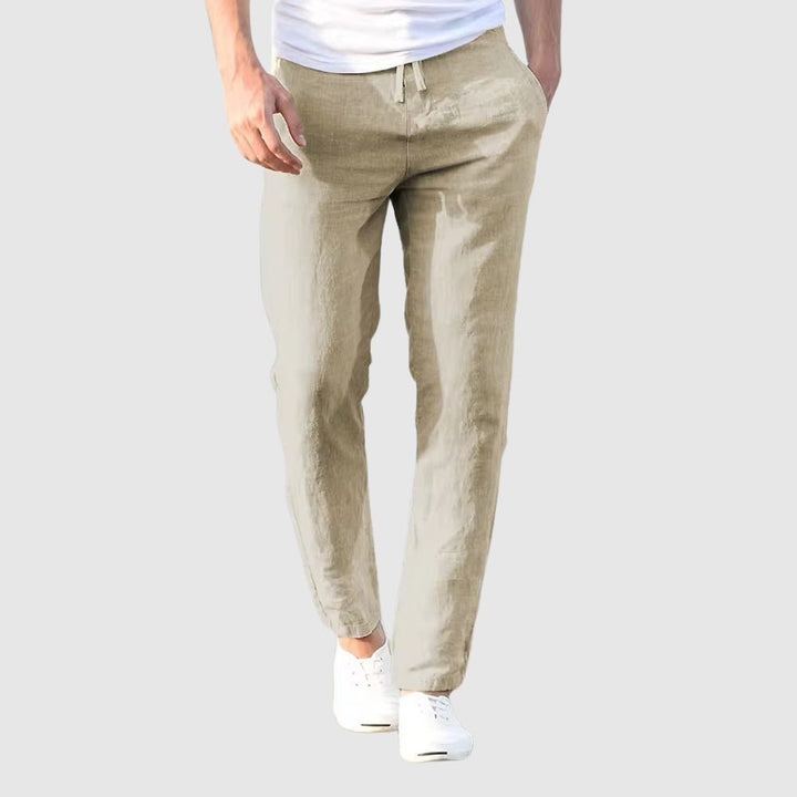Mens Trousers with Drawstring Closure and Full-Length Legs