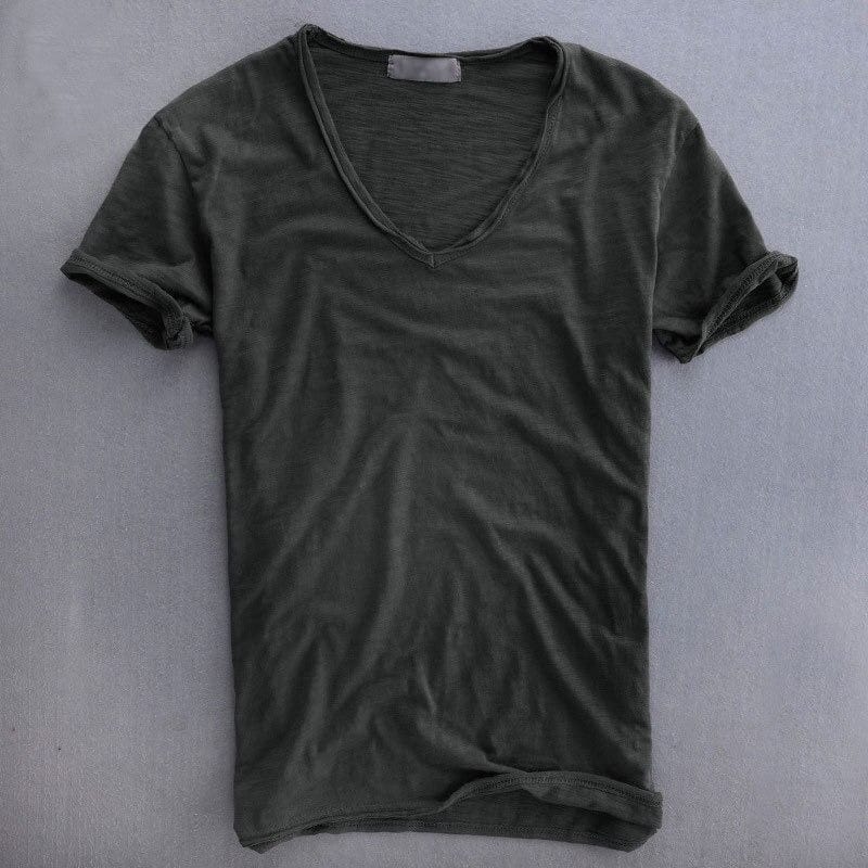 Men’s V-Neck T-shirt with Short Sleeves and Stitched Hem