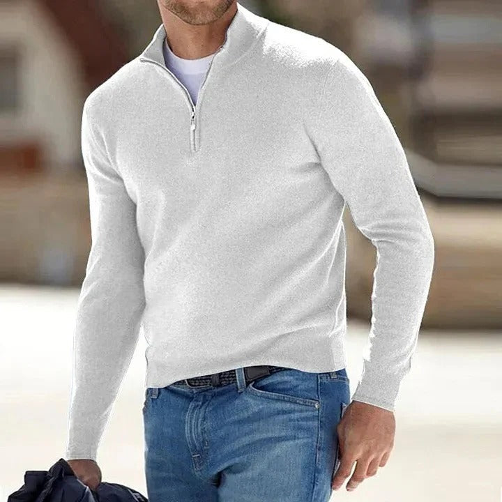 Men’s Zip-Up Jumper with Long Sleeves and Ribbed Cuffs