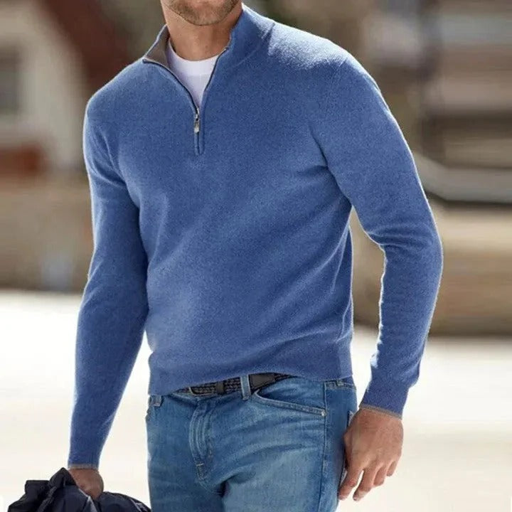Men’s Zip-Up Jumper with Long Sleeves and Ribbed Cuffs