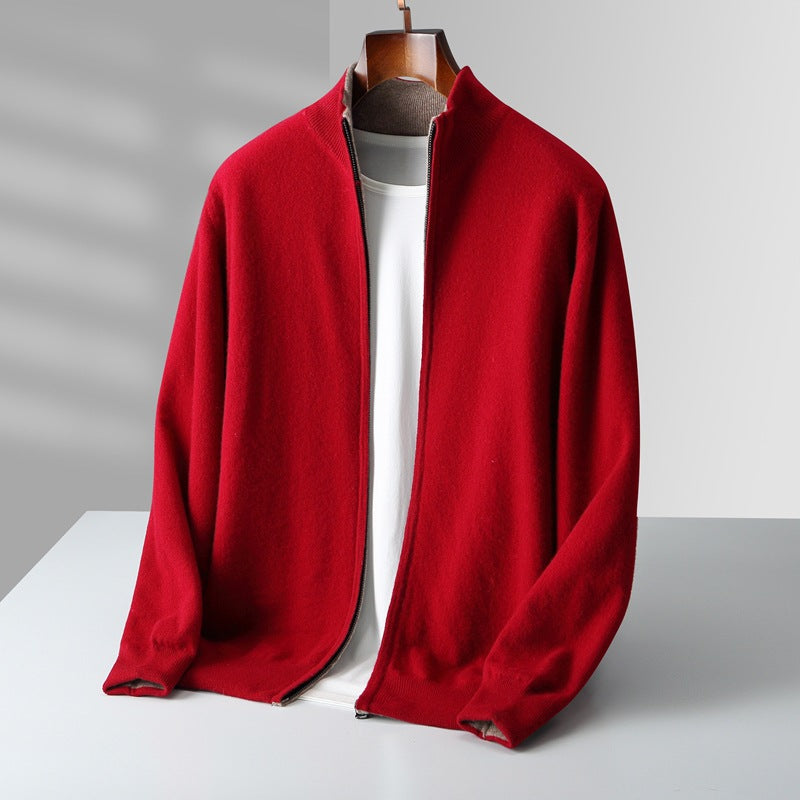 Men's Zip Cardigan with Full-Zip Front and Ribbed Collar
