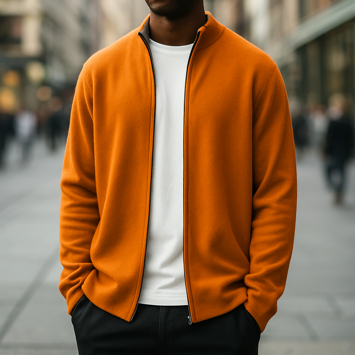 Men's Zip Cardigan with Full-Zip Front and Ribbed Collar
