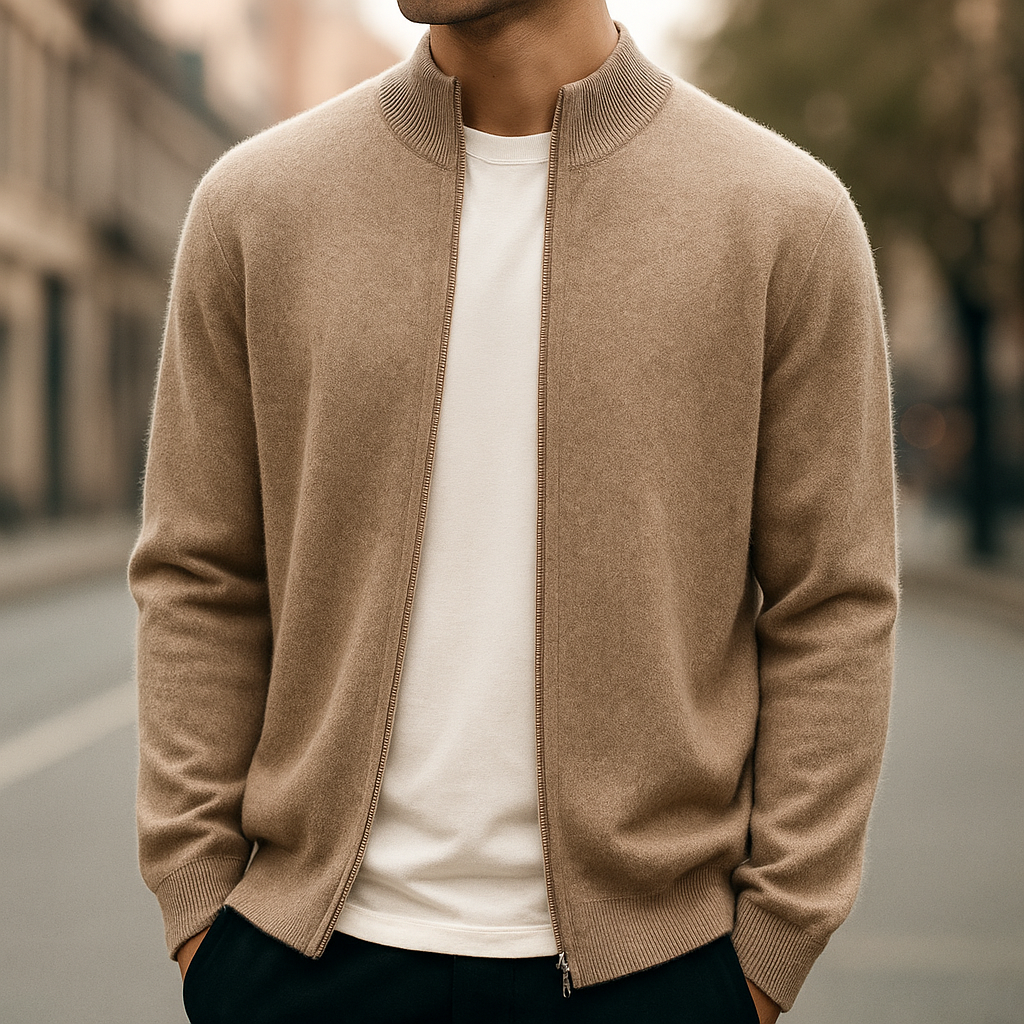 Men's Zip Cardigan with Full-Zip Front and Ribbed Collar