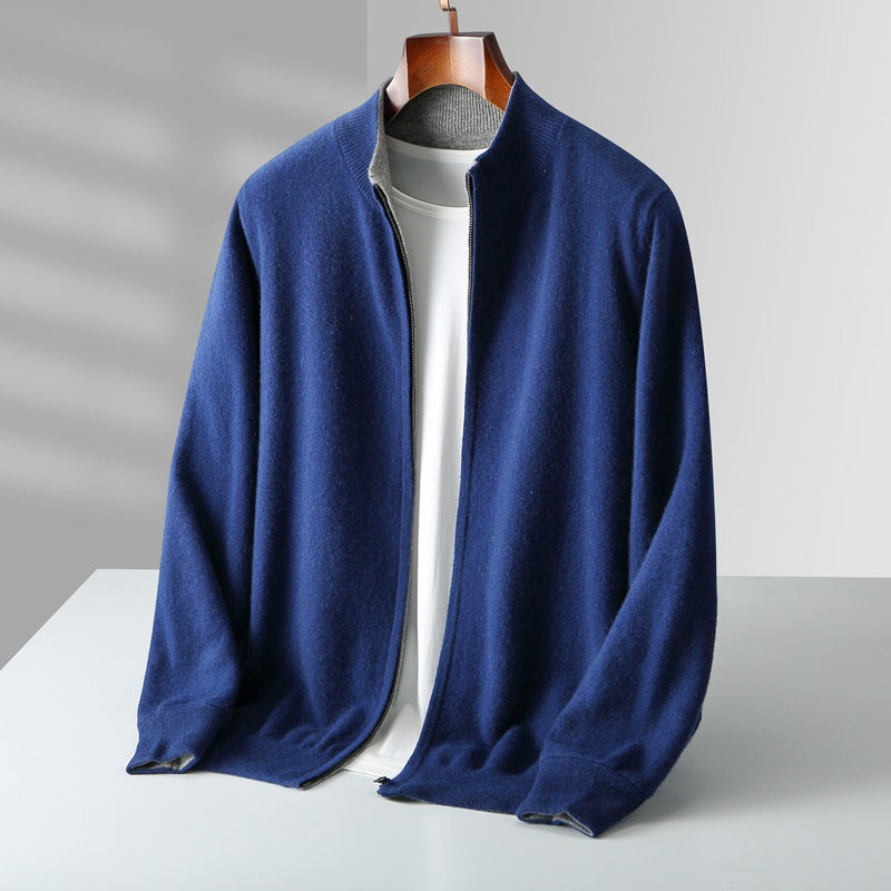 Men's Zip Cardigan with Full-Zip Front and Ribbed Collar
