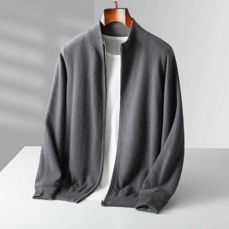 Men's Zip Cardigan with Full-Zip Front and Ribbed Collar