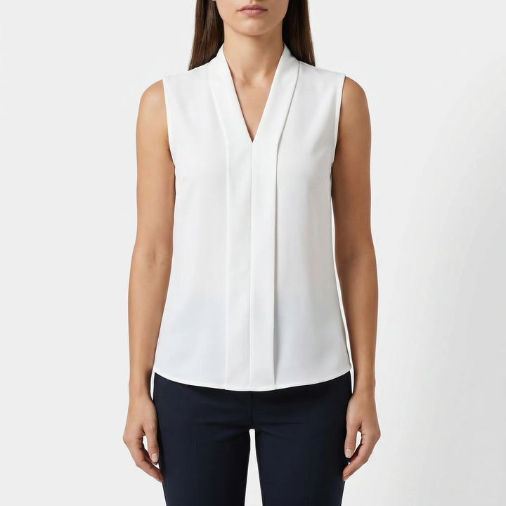 Plissara - Sleeveless Pleated V-Neck Blouse