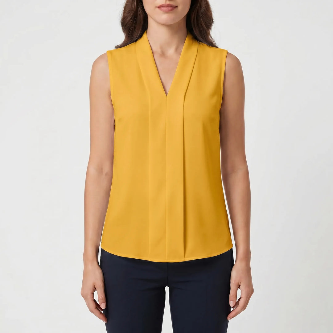 Plissara - Sleeveless Pleated V-Neck Blouse
