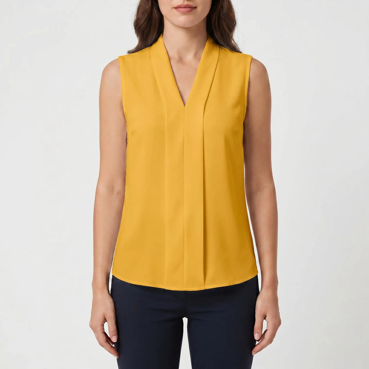 Plissara - Sleeveless Pleated V-Neck Blouse