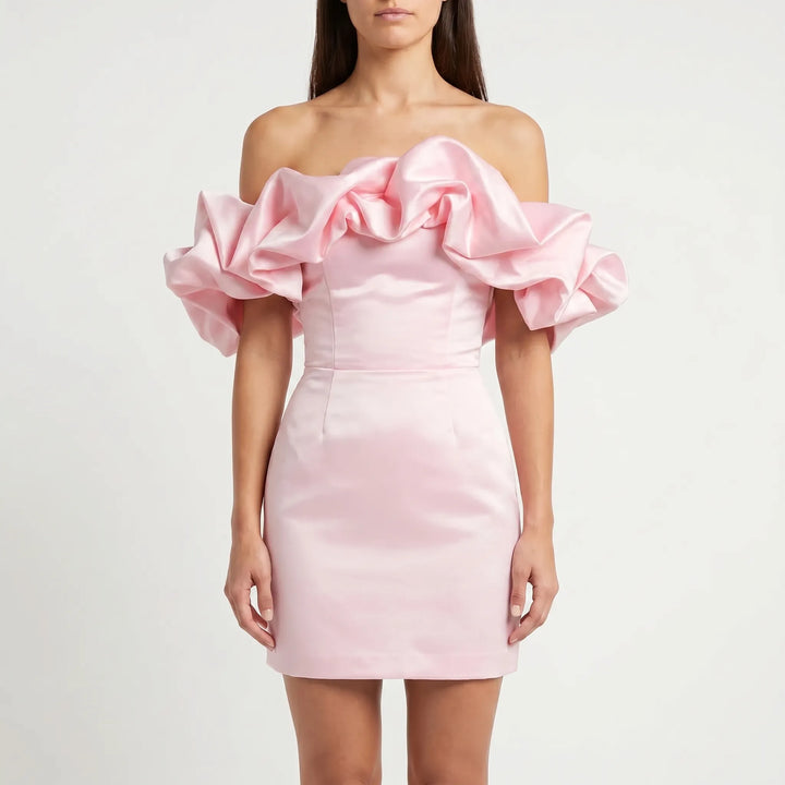 Ruffella - Strapless Ruffle Bust Mini Dress