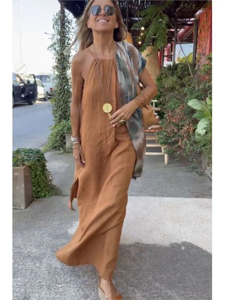 Maxi Halter Dress for Women - Sleeveless A-Line