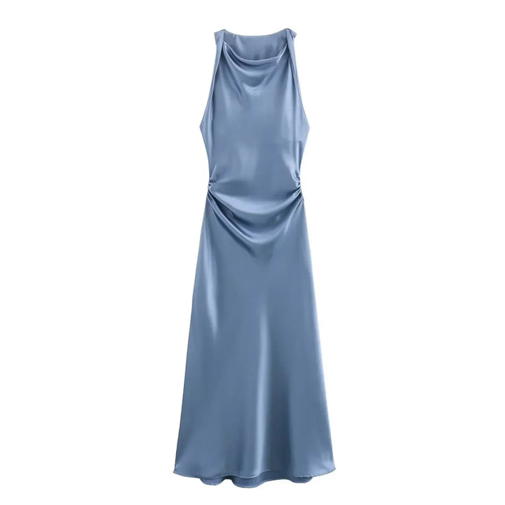 Sleeveless Midi Dress for Women - Cowl Neck - Ruched