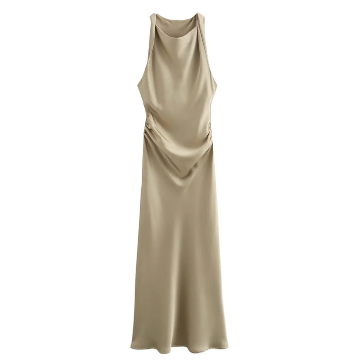 Sleeveless Midi Dress for Women - Cowl Neck - Ruched