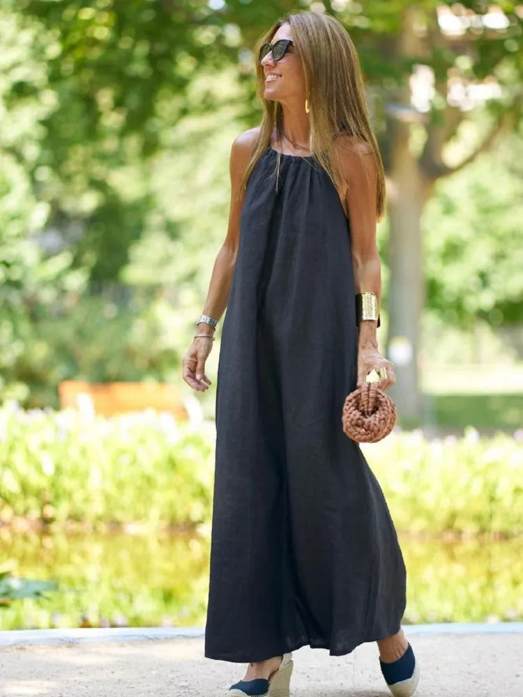 Maxi Halter Dress for Women - Sleeveless A-Line