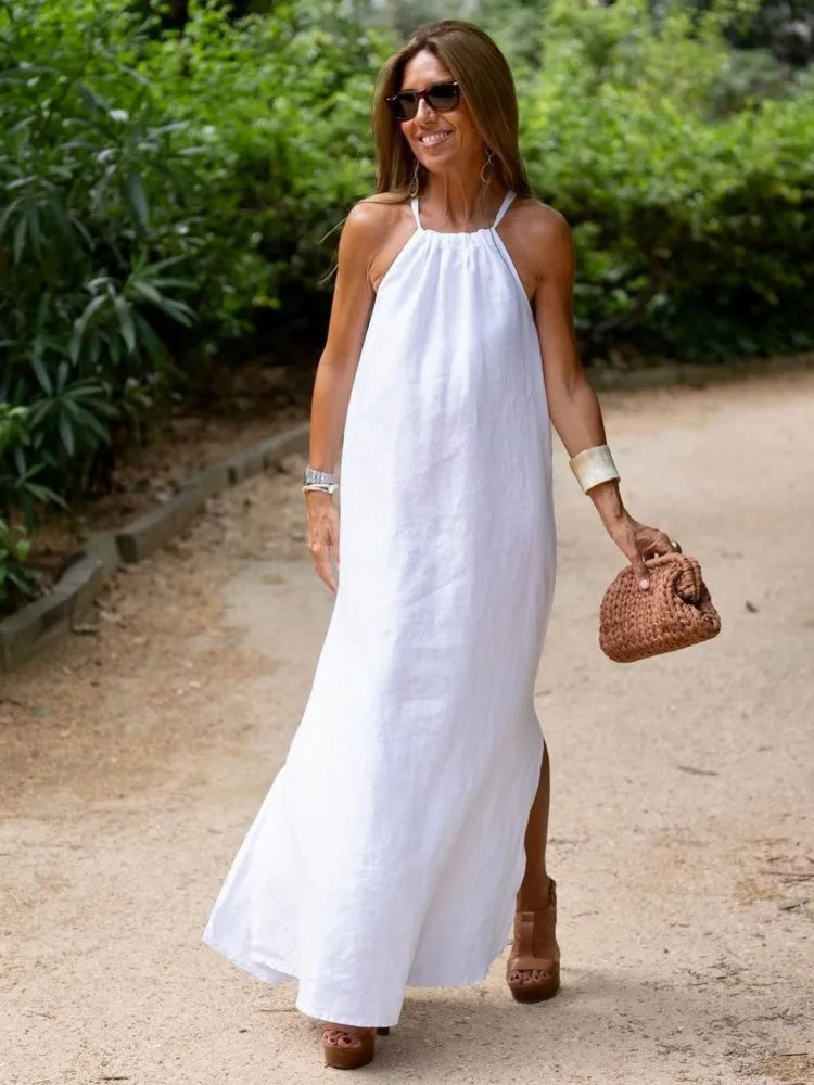 Maxi Halter Dress for Women - Sleeveless A-Line