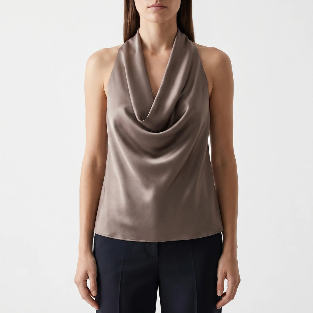 Satiére - Halter Neck Draped Satin Tank Top