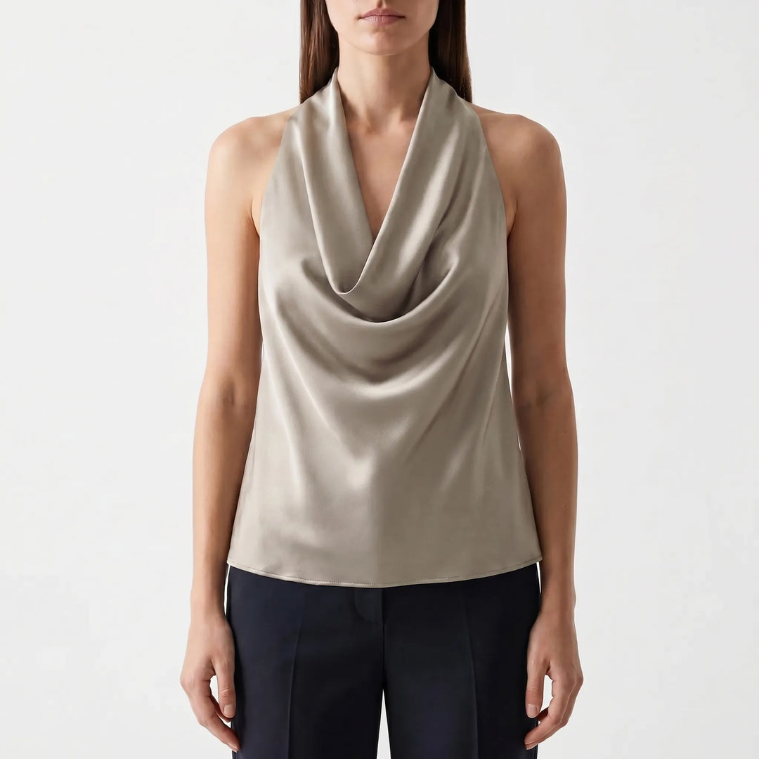 Satiére - Halter Neck Draped Satin Tank Top