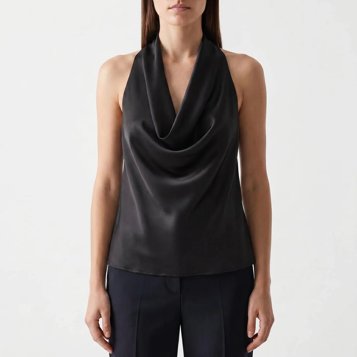 Satiére - Halter Neck Draped Satin Tank Top