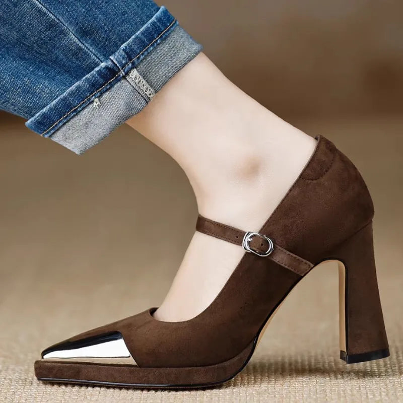 Women’s Pumps with Strap Closure and Block Heel