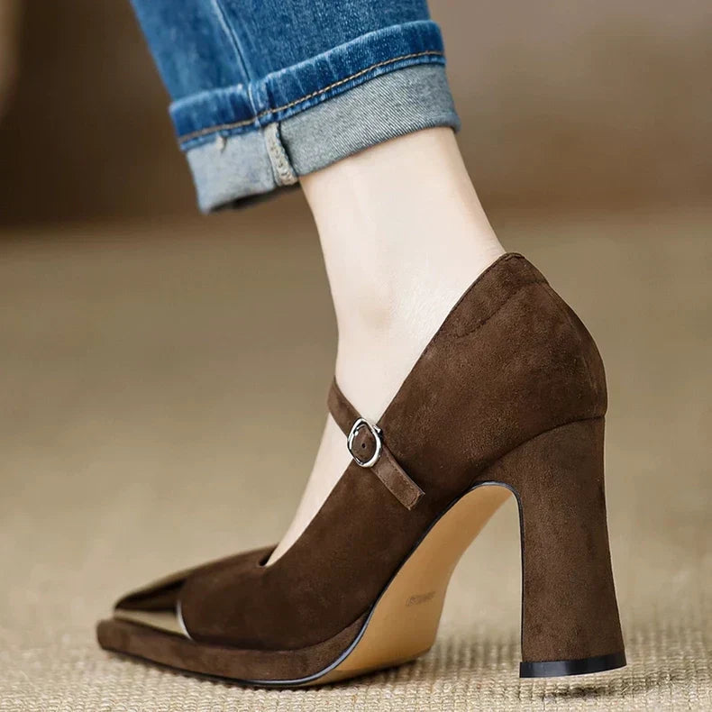 Women’s Pumps with Strap Closure and Block Heel