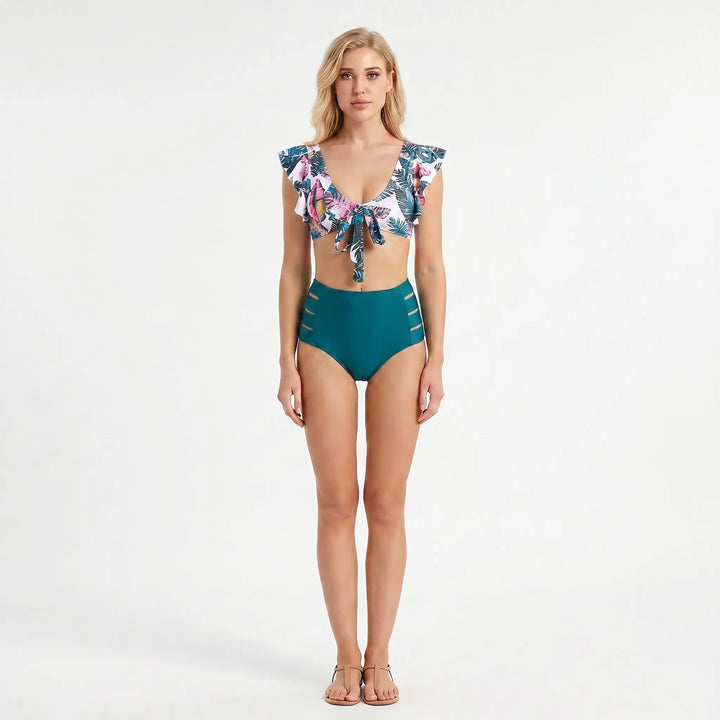 Tropicelle - Ruffle Trim Tropical Print Bikini Set