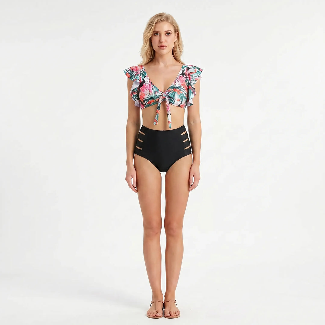 Tropicelle - Ruffle Trim Tropical Print Bikini Set