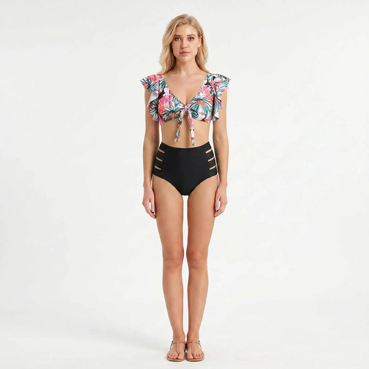 Tropicelle - Ruffle Trim Tropical Print Bikini Set