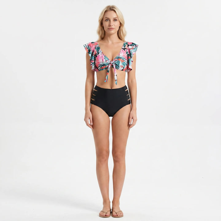 Tropicelle - Ruffle Trim Tropical Print Bikini Set
