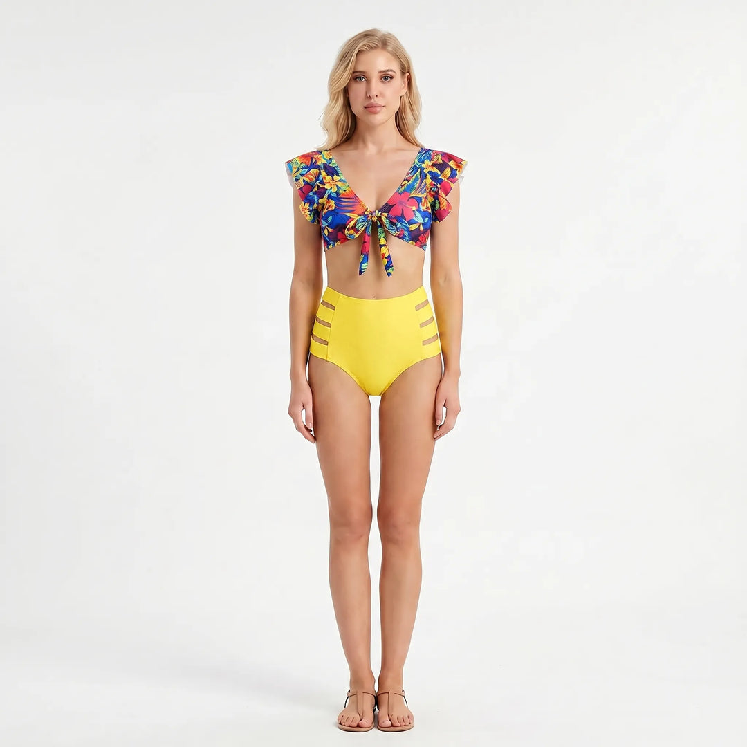 Tropicelle - Ruffle Trim Tropical Print Bikini Set