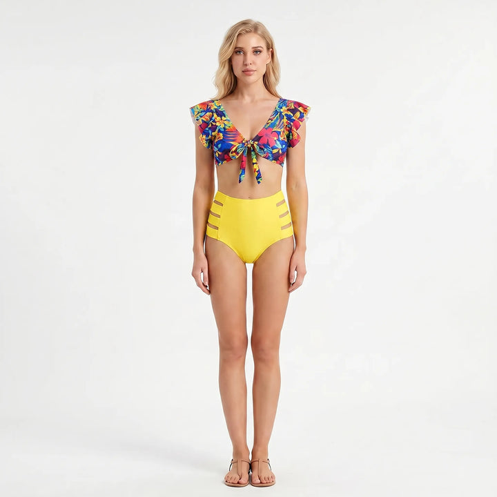 Tropicelle - Ruffle Trim Tropical Print Bikini Set