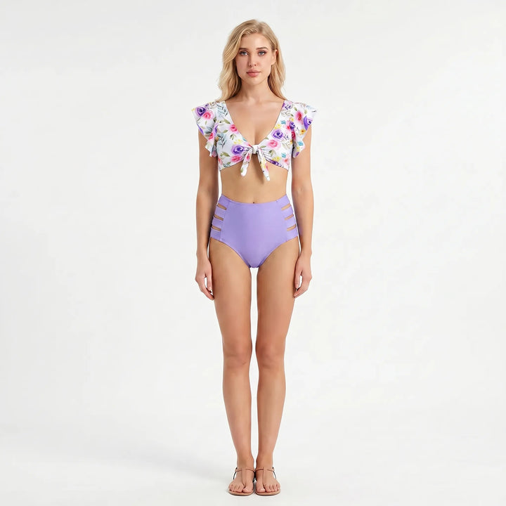 Tropicelle - Ruffle Trim Tropical Print Bikini Set