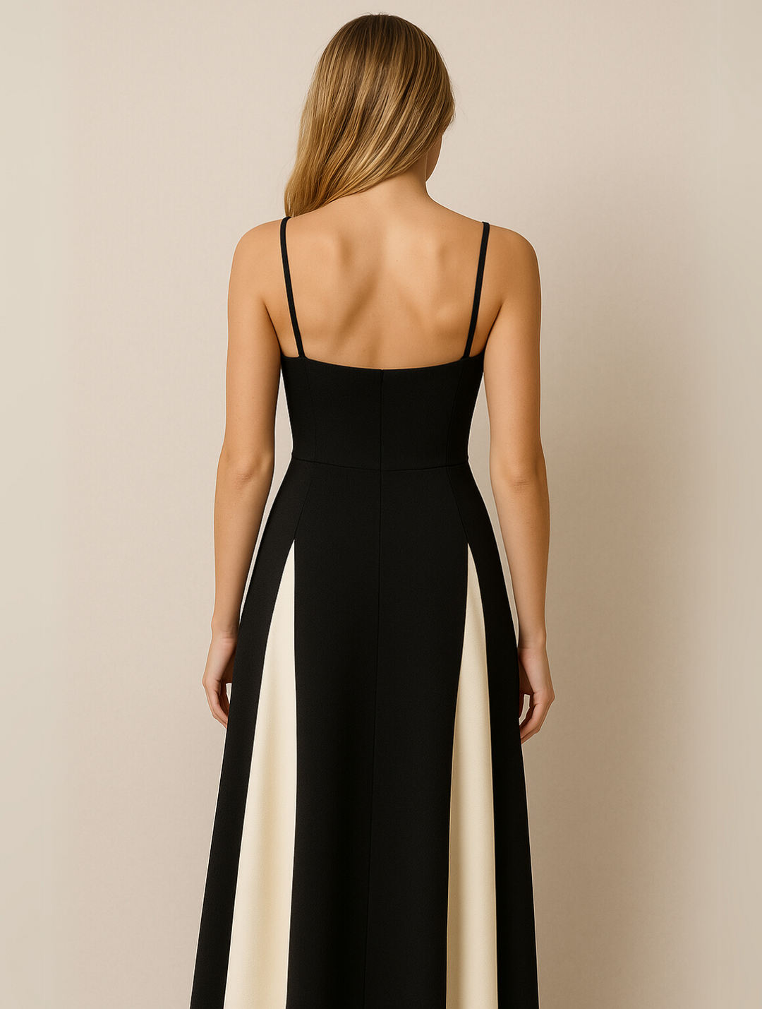 A-Line Evening Dress for Women - Spaghetti Strap - Color Block