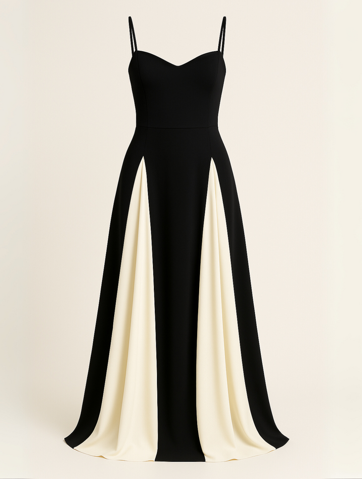 A-Line Evening Dress for Women - Spaghetti Strap - Color Block