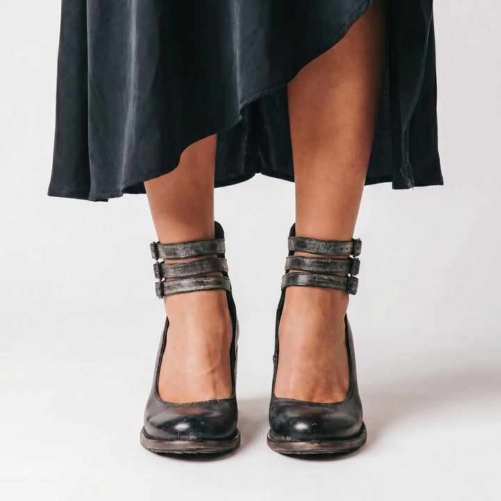 Velaura - Block Heel Ankle Buckle Sandal