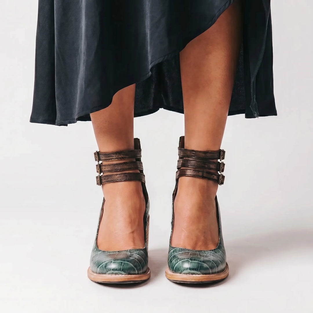 Velaura - Block Heel Ankle Buckle Sandal