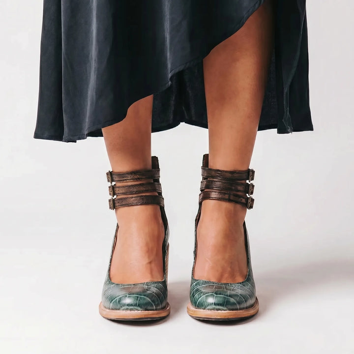 Velaura - Block Heel Ankle Buckle Sandal