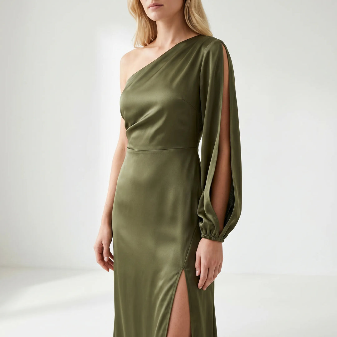 Velourna - One-Shoulder Satin Maxi Dress