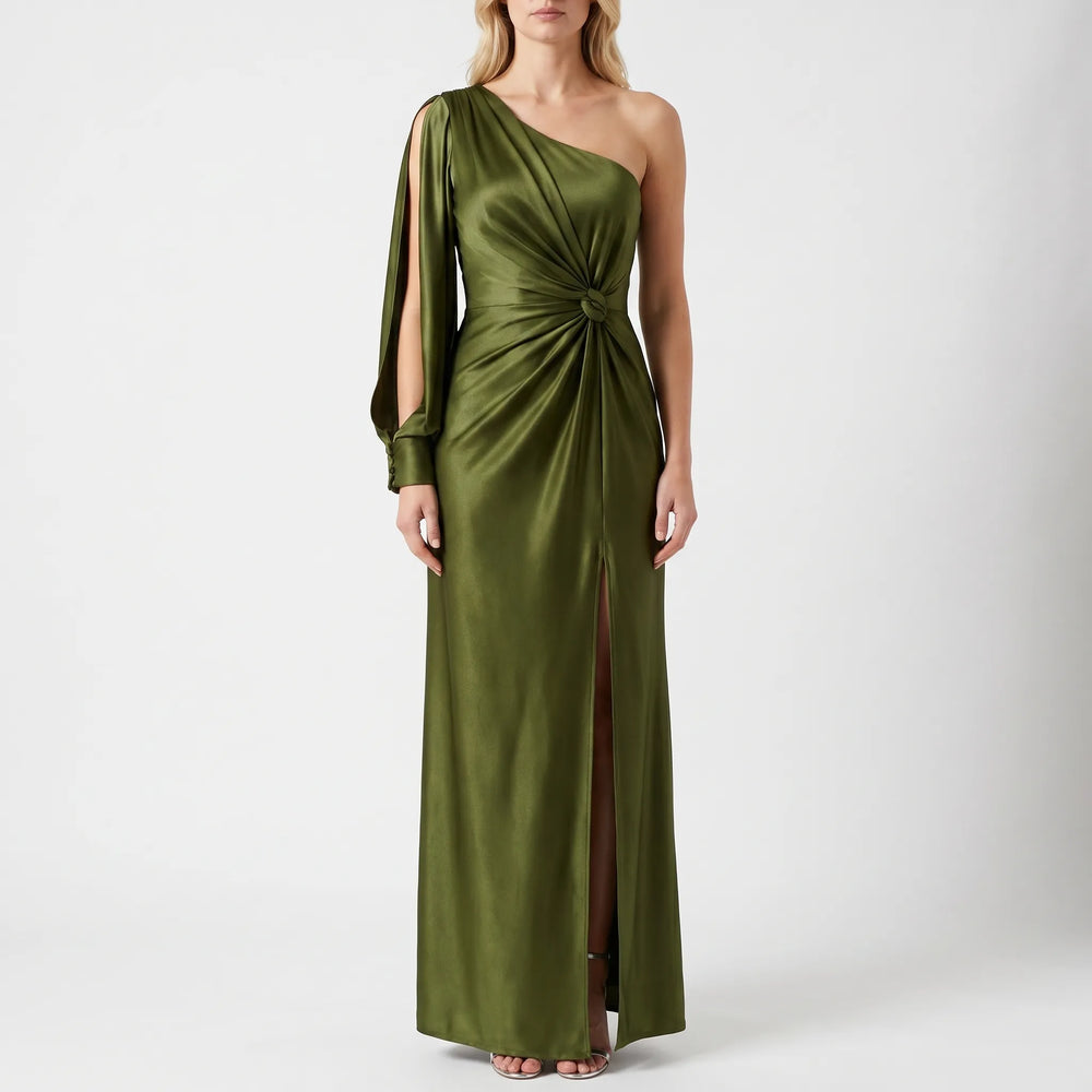 Velourna - One-Shoulder Satin Maxi Dress